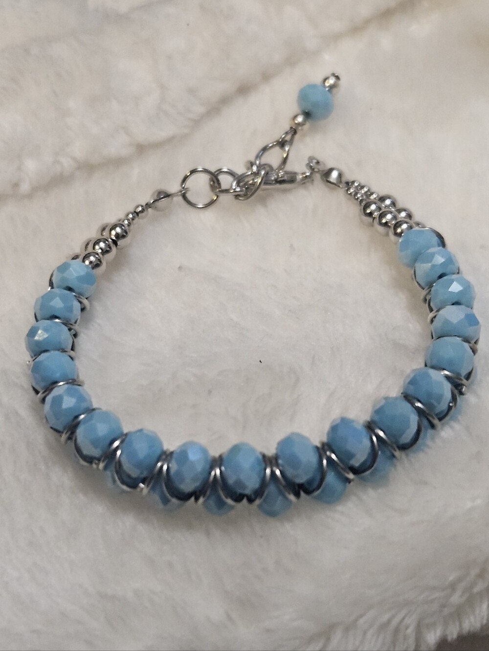 Handmade Silver & Light Blue Faceted Bead Bracelet - Women Jewelry